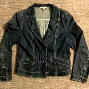CAbi Lucy Blue Jean Jacket SIZE Large Excellent Dark denim wash Smoke free home.